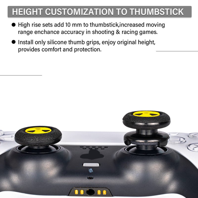 Playrealm FPS Thumbstick Extender & 3D Texture Rubber Silicone Grip Cover 2 Sets for PS5 Dualsenese & PS4 Controller (Radiation Black) - Image 4